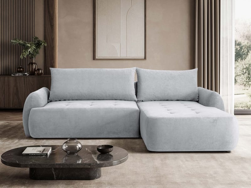 3-seters sovesofa med divan BUENO Cruz 80 Høyrevendt - Lysegrå - Møbler - Sofaer - Sovesofaer