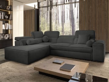 3-seters sovesofa med sjeselong VITO Velo 636 Venstrevendt - svart - Møbler - Sofaer - Sovesofaer