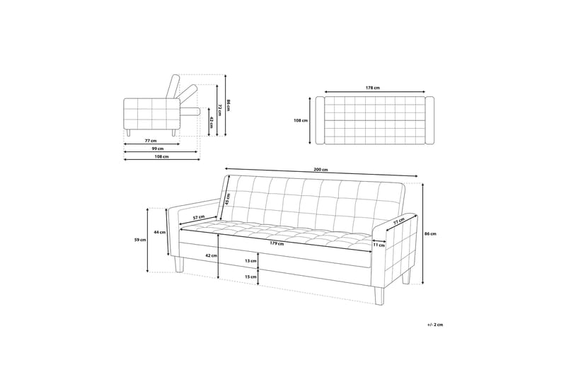 Vehkoo 3-seter Sovesofa 108x178 cm i Stoff - Grå - Møbler - Sofaer - Sovesofaer - 3 seters sovesofa
