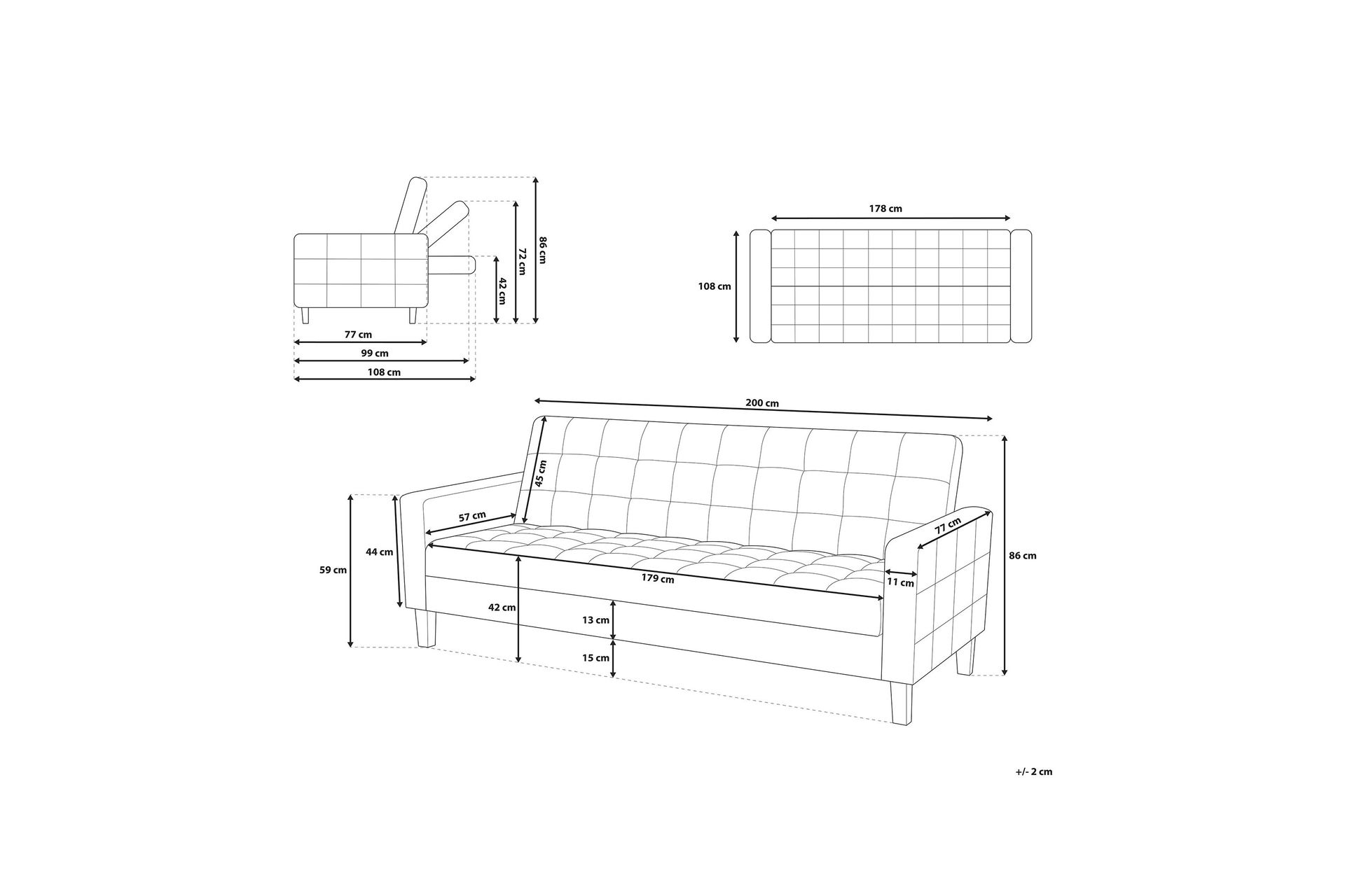 Vehkoo Sovesofa 200 cm - Grå - Møbler - Sofaer - Sovesofaer - 3 seters sovesofa