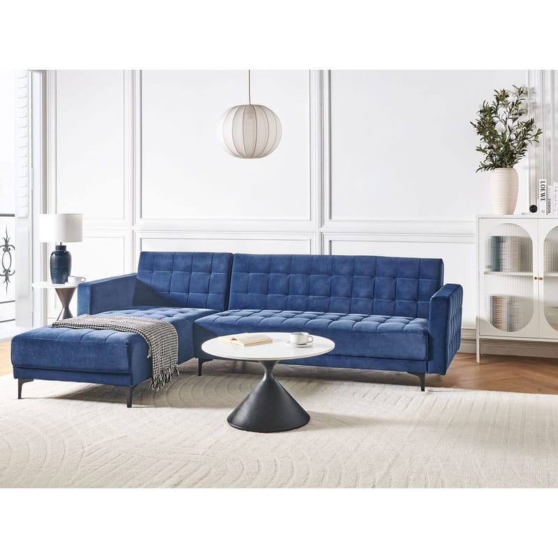 4-seter hjørnesofa Aberdeen - Blå, Svart/Høyrevendt/Fløyel - Møbler - Sofaer - Sovesofaer