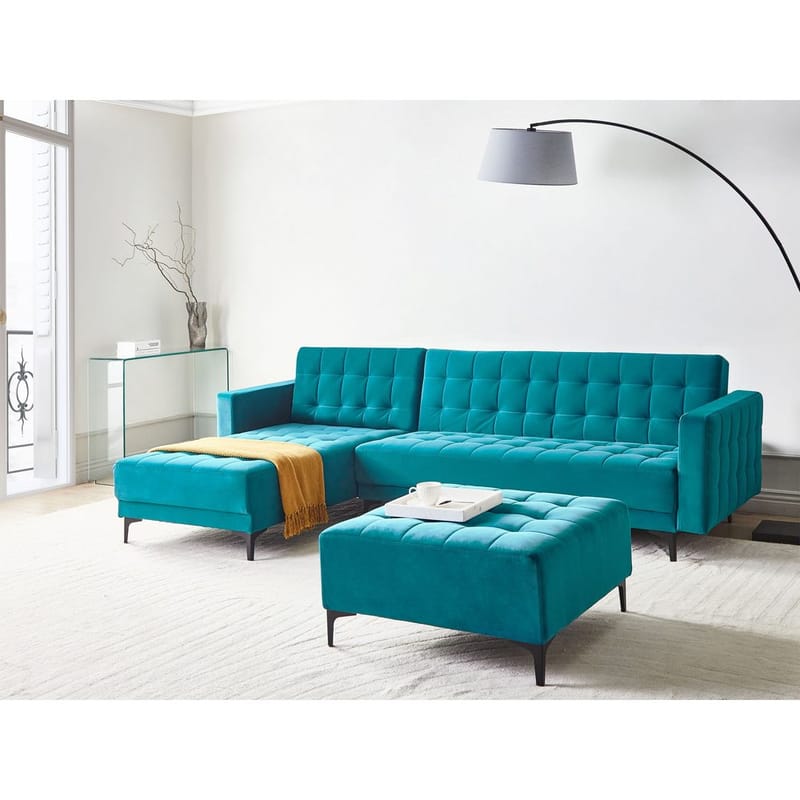 4-seter hjørnesofa Aberdeen - Havsblå, Svart/Høyrevendt/Fløyel - Møbler - Sofaer - Sovesofaer