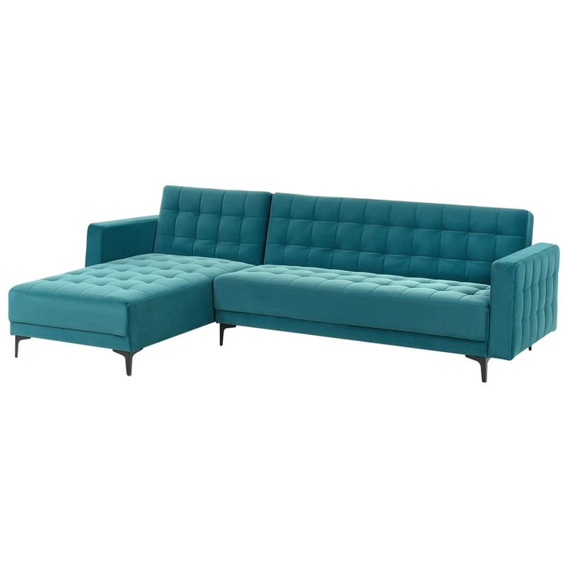 4-seter hjørnesofa Aberdeen - Havsblå, Svart/Høyrevendt/Fløyel - Møbler - Sofaer - Sovesofaer