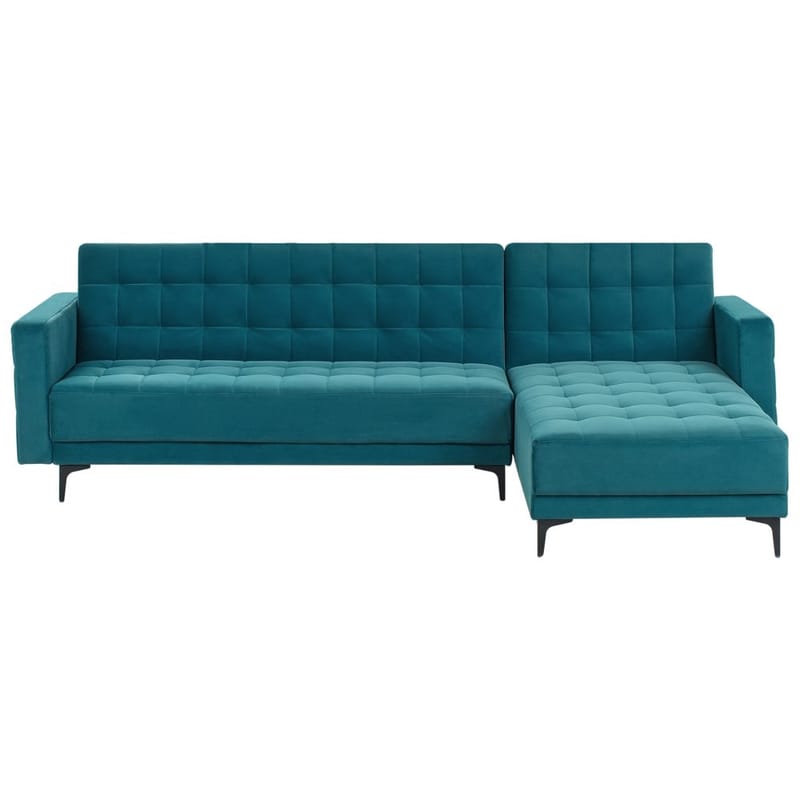 4-seter hjørnesofa Aberdeen, Havsblå, Svart/Venstrevendt/Fløyel