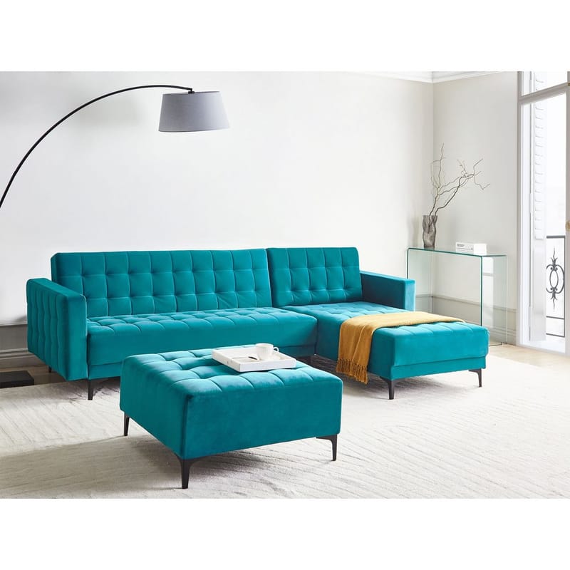 4-seter hjørnesofa Aberdeen - Havsblå, Svart/Venstrevendt/Fløyel - Møbler - Sofaer - Sovesofaer