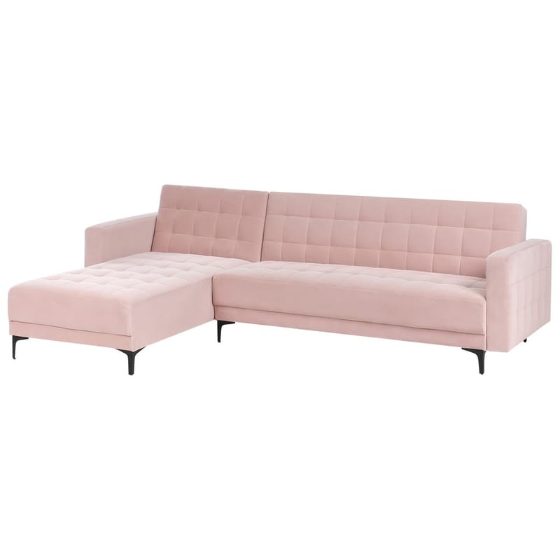4-seter hjørnesofa Aberdeen - Pastellrosa, Svart/Høyrevendt/Fløyel - Møbler - Sofaer - Sovesofaer