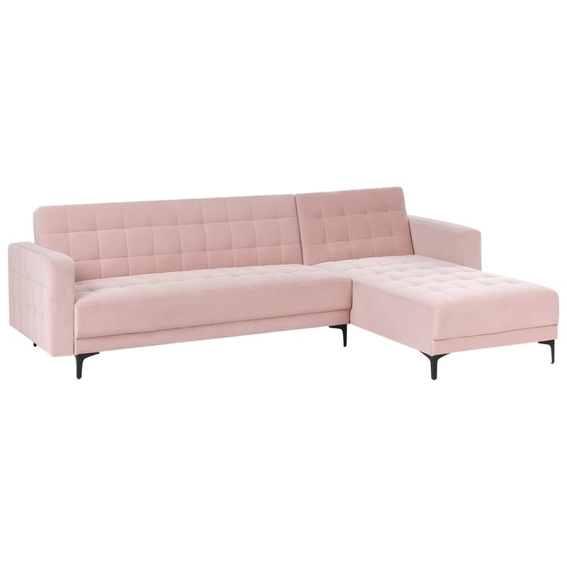 4-seter hjørnesofa Aberdeen - Pastellrosa, Svart/Venstrevendt/Fløyel - Møbler - Sofaer - Sovesofaer