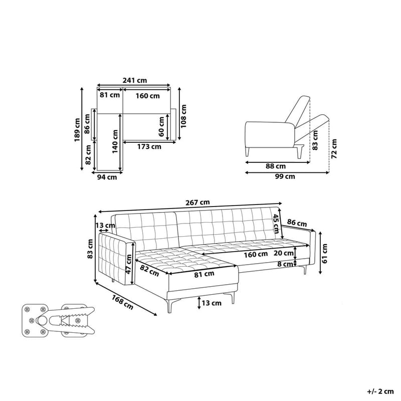 4-seter hjørnesofa Aberdeen - Pastellrosa, Svart/Høyrevendt/Fløyel - Møbler - Sofaer - Sovesofaer