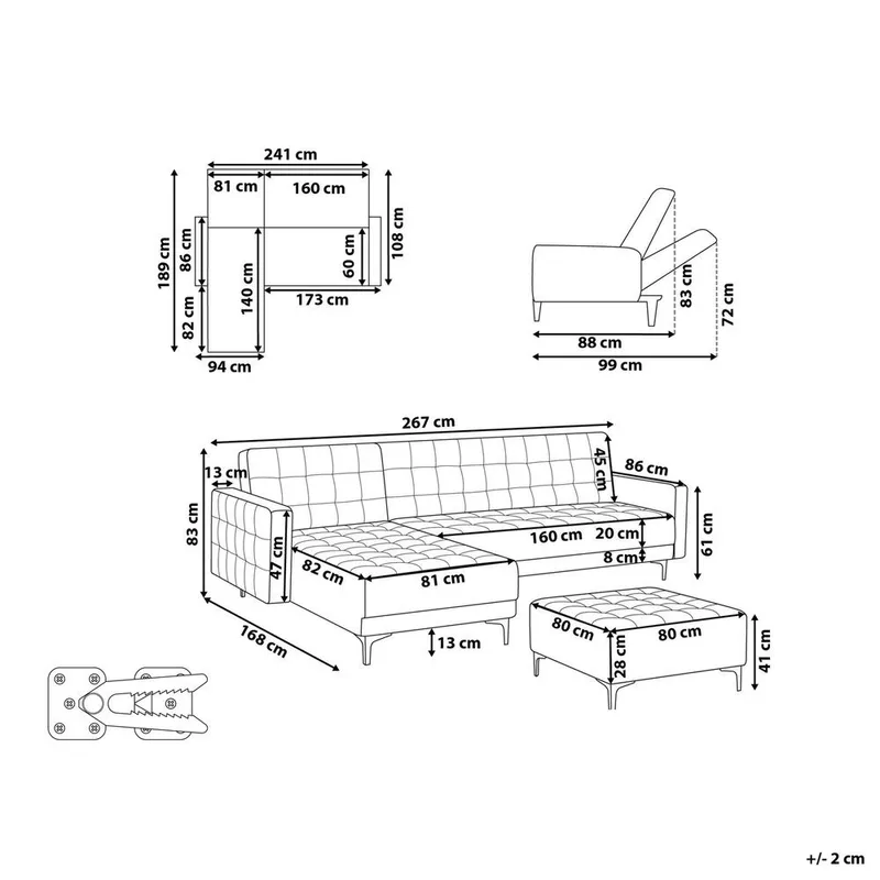 4-seter sovesofa Aberdeen - Lysegrå, svart/Høyrevendt/Fløyel - Møbler - Sofaer - Sofa med sjeselong - 4 seters sofa med divan