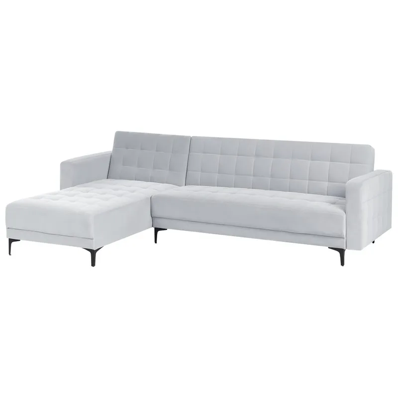 4-seter sovesofa Aberdeen - Lysegrå, svart/Høyrevendt/Fløyel - Møbler - Sofaer - Sofa med sjeselong - 4 seters sofa med divan
