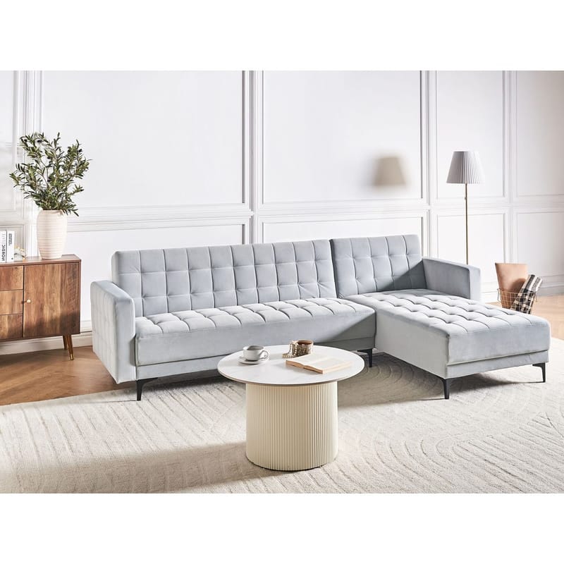 4-seter sovesofa Aberdeen - Lysegrå, svart/Venstrevendt/Fløyel - Møbler - Sofaer - Sofagrupper