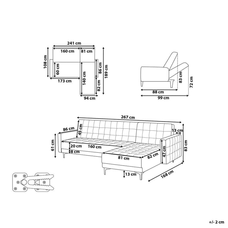 4-seter sovesofa Aberdeen - Lysegrå, svart/Venstrevendt/Fløyel - Møbler - Sofaer - Sofa med sjeselong - 4 seters sofa med divan