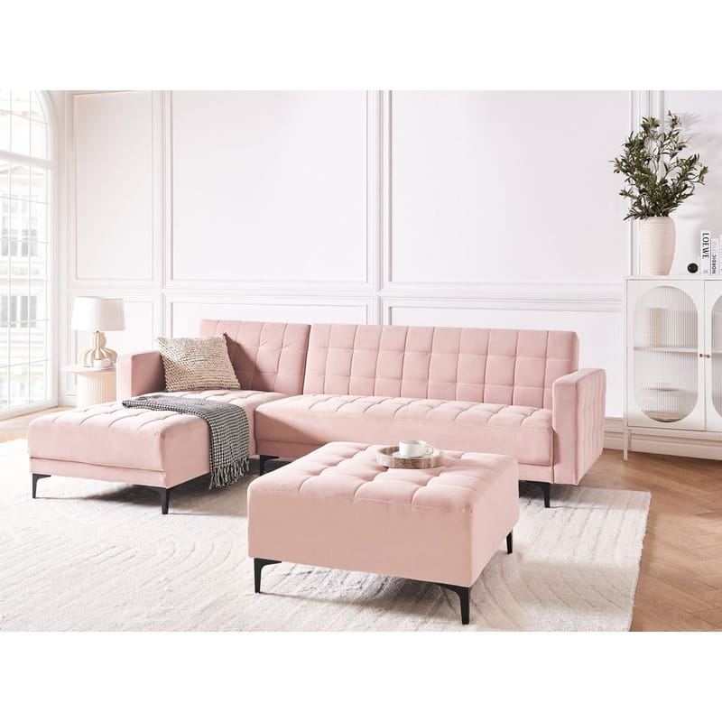 4-seter sovesofa Aberdeen - Pastellrosa, Svart/Høyrevendt/Fløyel - Møbler - Sofaer - Sofagrupper