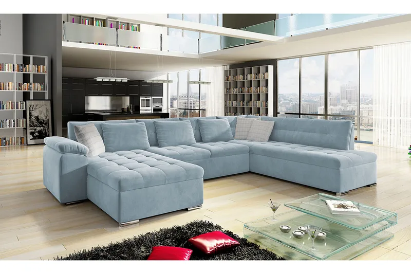 4-seters Hjørnesovesofa - Blå - Møbler - Sofaer - Sovesofaer