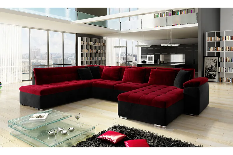 4-seters Hjørnesovesofa - Rød|Svart - Møbler - Sofaer - Sovesofaer