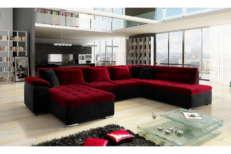 4-seters Hjørnesovesofa - Rød|Svart - Møbler - Sofaer - Sovesofaer