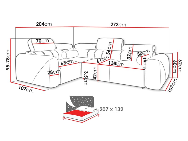4-seters hjørnesovesofa VOLARE Velo 623 Venstrevendt - beige - Møbler - Sofaer - Sovesofaer