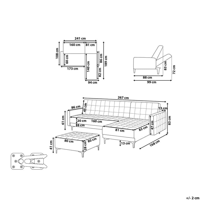 4-seters modulær sofa Aberdeen - Lysegrå, svart/Venstrevendt/Fløyel - Møbler - Sofaer - Modulsofaer - Komplett modulsofa