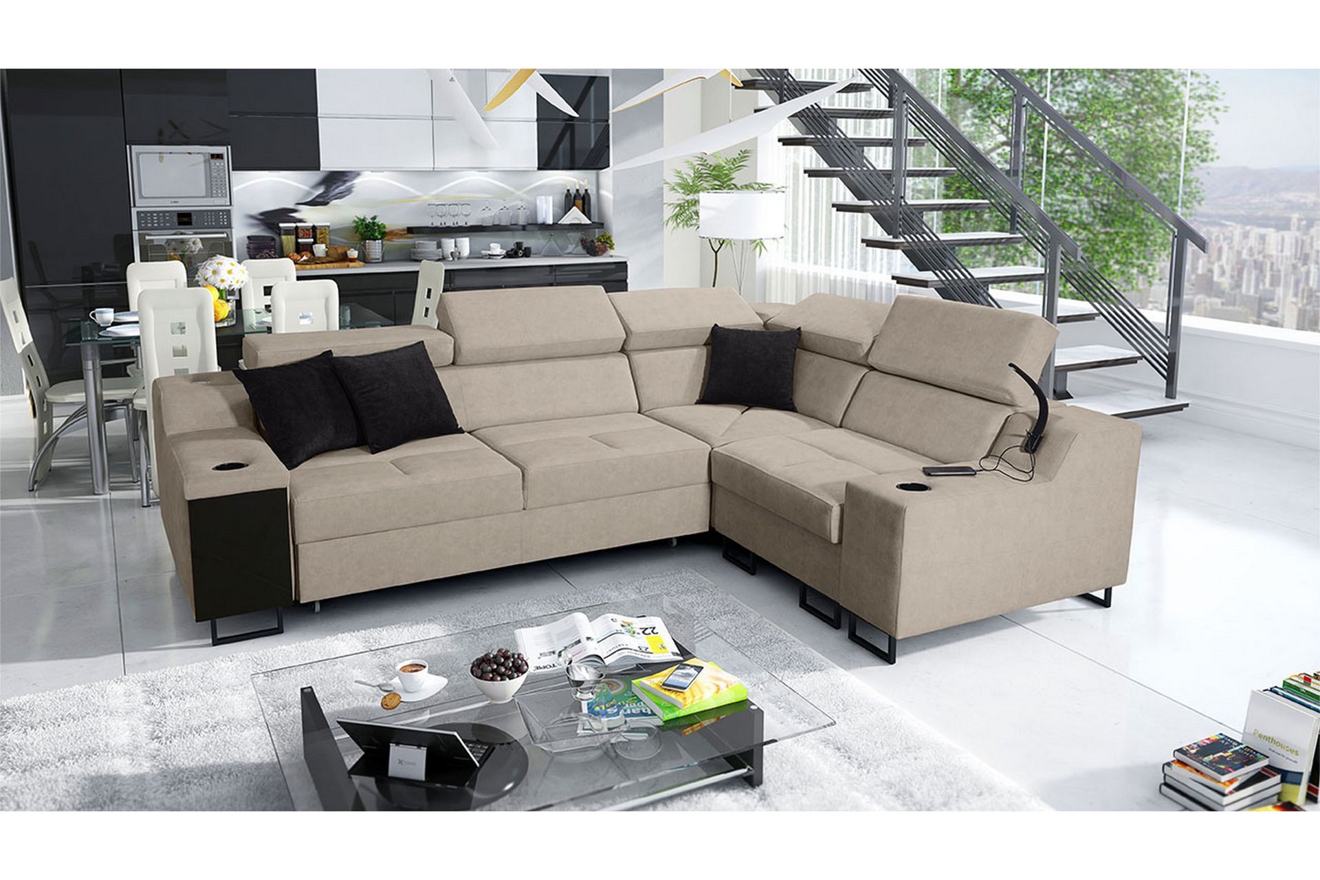 4-seters Sovesofa Høyre - Beige - Møbler - Sofaer - Sovesofaer