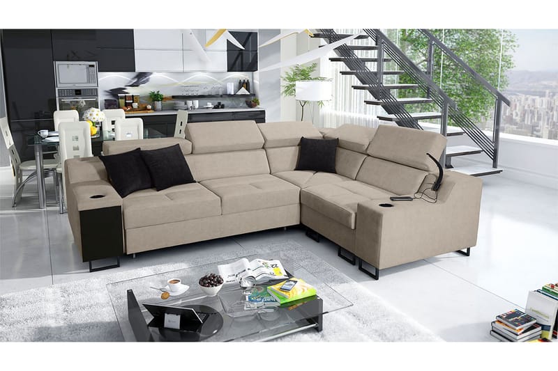 4-seters Sovesofa Høyre - Beige - Møbler - Sofaer - Sovesofaer