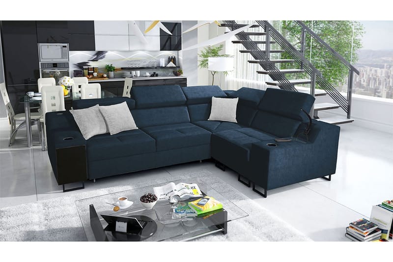 4-seters Sovesofa Høyre - Blå - Møbler - Sofaer - Sovesofaer