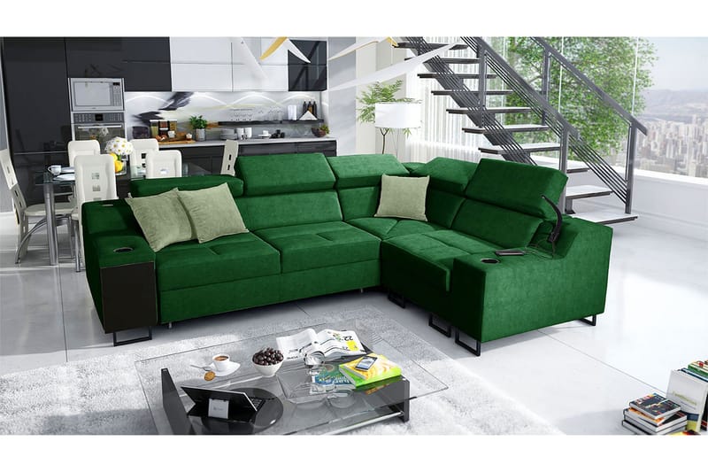 4-seters Sovesofa Høyre - Grønn - Møbler - Sofaer - Sovesofaer