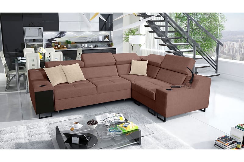 4-seters Sovesofa Høyre - Rosa - Møbler - Sofaer - Sovesofaer