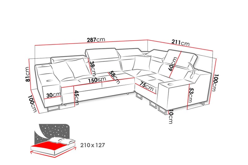 4-seters Sovesofa Høyre - Svart - Møbler - Sofaer - Sovesofaer