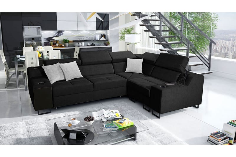 4-seters Sovesofa Høyre - Svart - Møbler - Sofaer - Sovesofaer