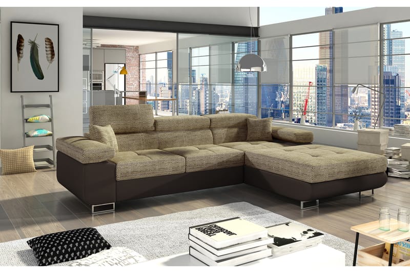 Klinka Sovesofa med Divan Høyre - Beige/Brun - Møbler - Sofaer - Sovesofaer - 4 seters sovesofa