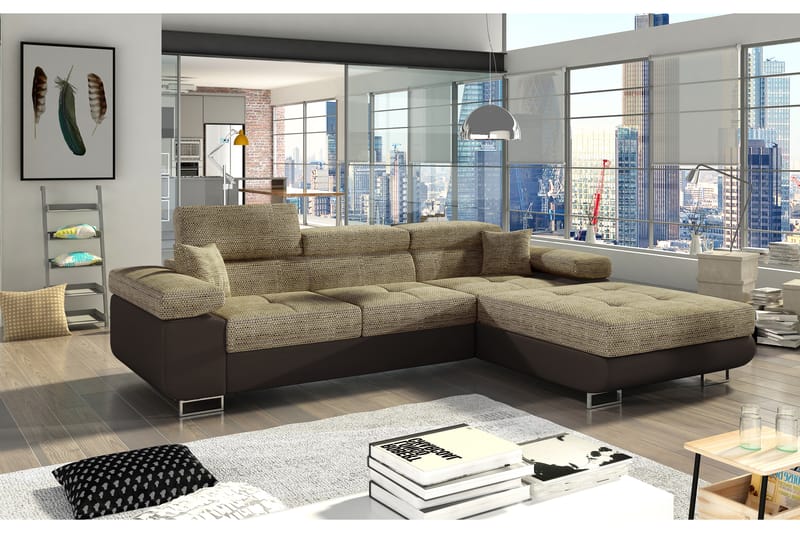 Klinka Sovesofa med Divan Høyre - Beige/Brun - Sovesofaer - 4 seters sovesofa