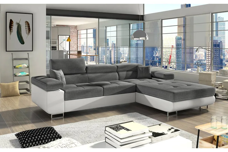 Klinka Sovesofa med Divan Høyre - Grå/Hvit - Møbler - Sofaer - Sovesofaer - 4 seters sovesofa