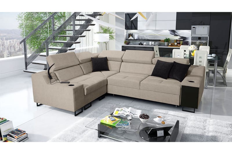 4-seters Sovesofa Venstre - Beige - Møbler - Sofaer - Sovesofaer