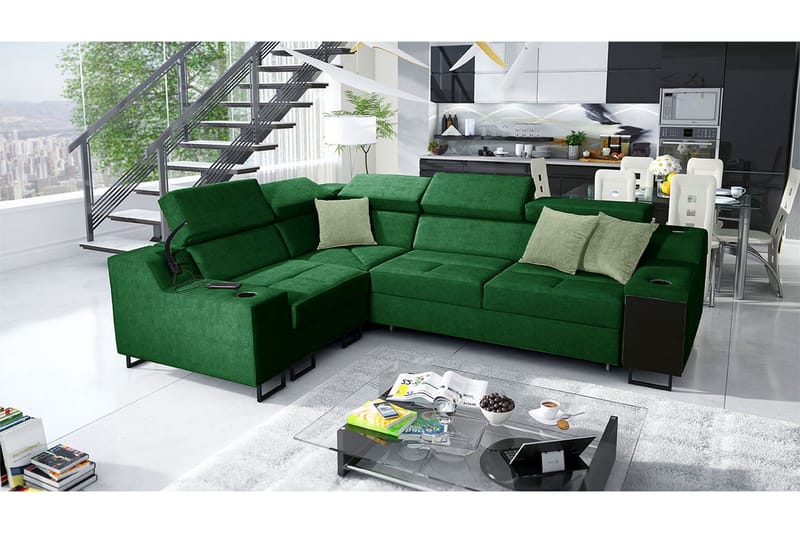 4-seters Sovesofa Venstre - Grønn - Møbler - Sofaer - Sovesofaer