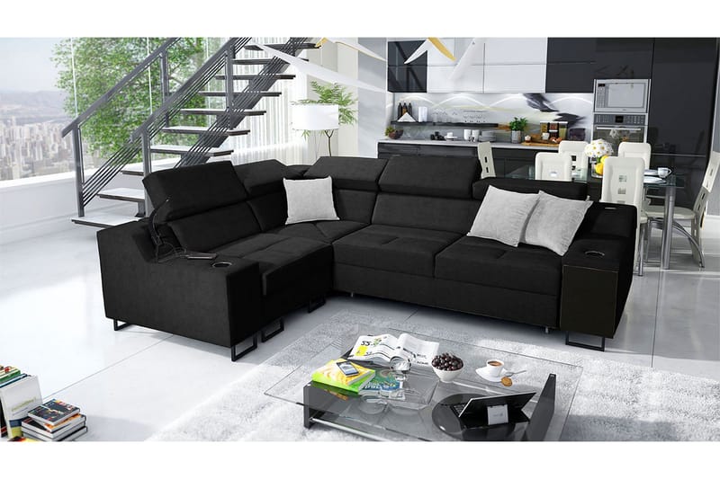 4-seters Sovesofa Venstre - Svart - Møbler - Sofaer - Sovesofaer