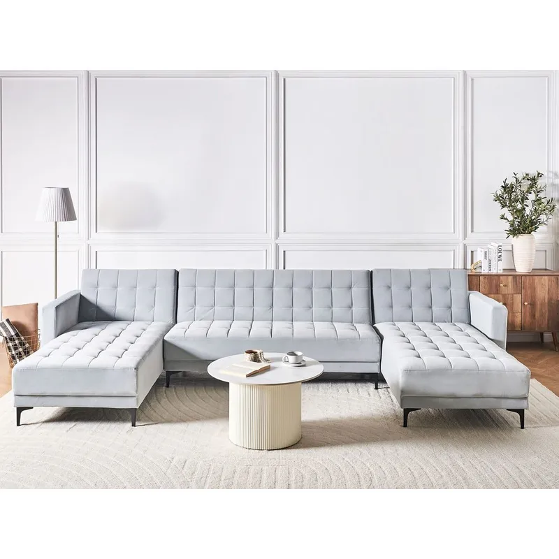 5-seters Modulsofa Aberdeen - Lysegrå, svart/Fløyel - Møbler - Sofaer - Modulsofaer - Komplett modulsofa