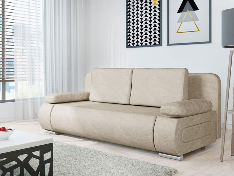 Adelma 2-seter Sovesofa 143x200 cm med Oppbevaring i Stoff - Beige - Møbler - Sofaer - Sovesofaer