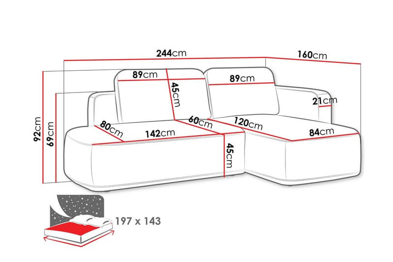Afir Sovesofa Med 2-Seters Divan - Hvit - Møbler - Sofaer - Sovesofaer