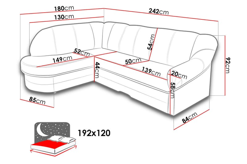 Alandra Hjørnesovesofa 242x180x92 cm - Sovesofaer - Hjørnesovesofa