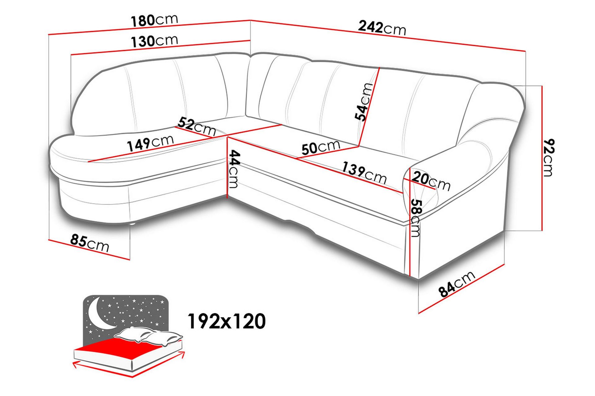 Alandra Hjørnesovesofa 242x180x92 cm - Møbler - Sofaer - Sovesofaer