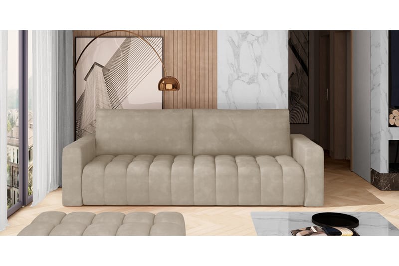 Alazaro 3-seter Sovesofa 125x197 cm med Oppbevaring i Stoff, Sandbeige