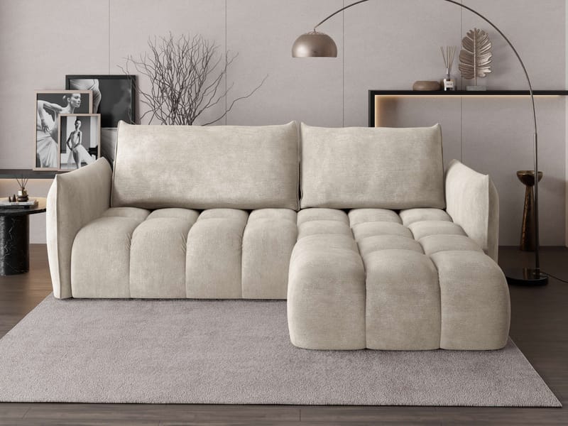 Aldvian 3-seters sovesofa med divan - beige - Møbler - Sofaer - Sovesofaer