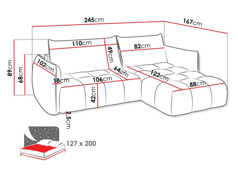 Aldvian 3-seters sovesofa med divan - beige - Møbler - Sofaer - Sovesofaer