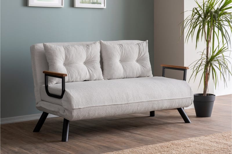 Alfredton 2-seter Utrettbar Sammenleggbar Sovesofa i Bouclé med Metallben - Hvit - Møbler - Sofaer - Sovesofaer