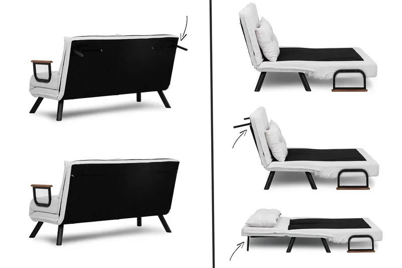 Alfredton 2-seter Utrettbar Sammenleggbar Sovesofa i Bouclé med Metallben - Hvit - Møbler - Sofaer - Sovesofaer