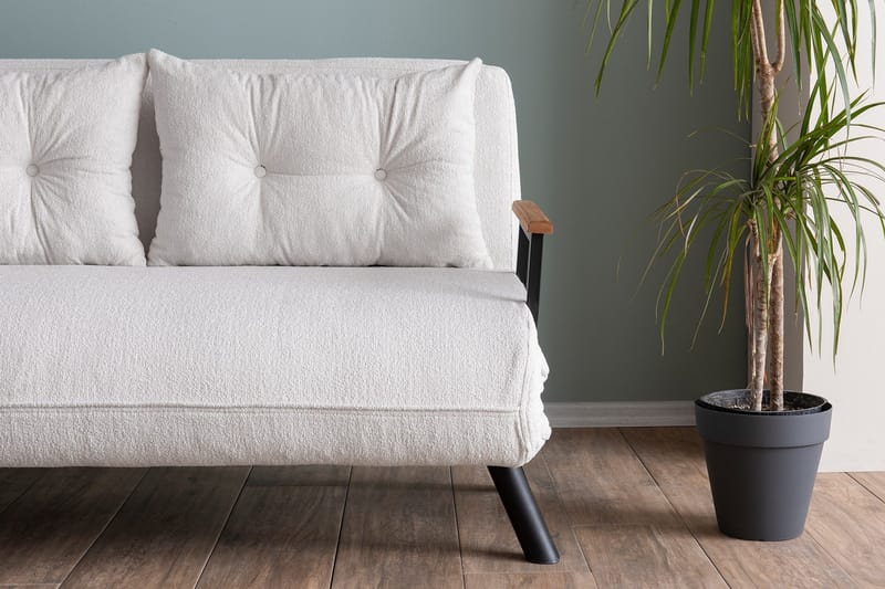 Alfredton 2-seter Utrettbar Sammenleggbar Sovesofa i Bouclé med Metallben - Hvit - Møbler - Sofaer - Sovesofaer