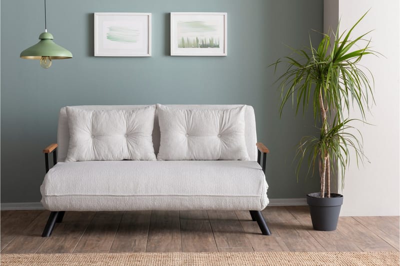 Alfredton 2-seter Utrettbar Sammenleggbar Sovesofa i Bouclé med Metallben - Hvit - Møbler - Sofaer - Sovesofaer