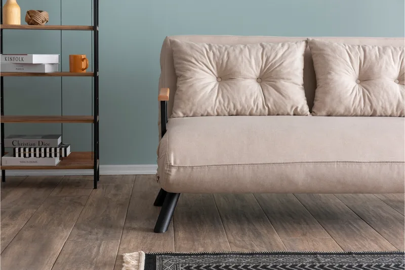 Alfredton 2-seter Utrettbar Sammenleggbar Sovesofa i Stoff med Metallben - Lysebeige - Møbler - Sofaer - Sovesofaer