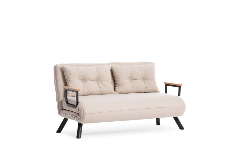 Alfredton 2-seter Utrettbar Sammenleggbar Sovesofa i Stoff med Metallben - Lysebeige - Møbler - Sofaer - Sovesofaer