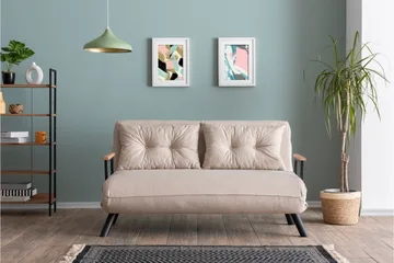 Alfredton 2-seter Utrettbar Sammenleggbar Sovesofa i Stoff med Metallben - Lysebeige - Møbler - Sofaer - Sovesofaer
